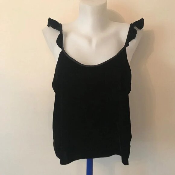Victoria's Secret Velvet Cami Luxurious Black Ruffle  Straps Top Tank Tee Sz M - Picture 2 of 16